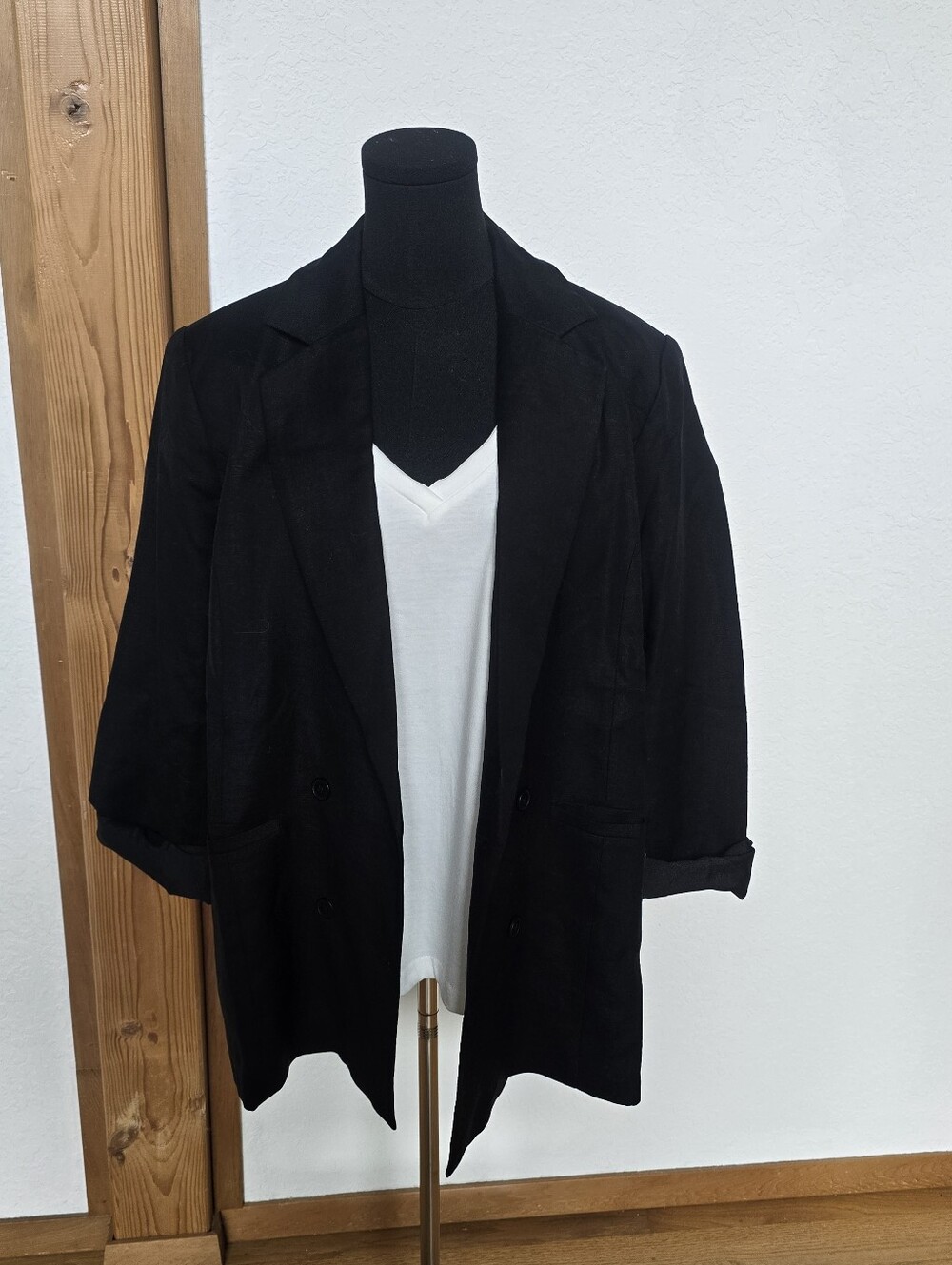 NWT Lioness Palermo Blazer Oversized Double Breasted Black Ruched Sleeve L